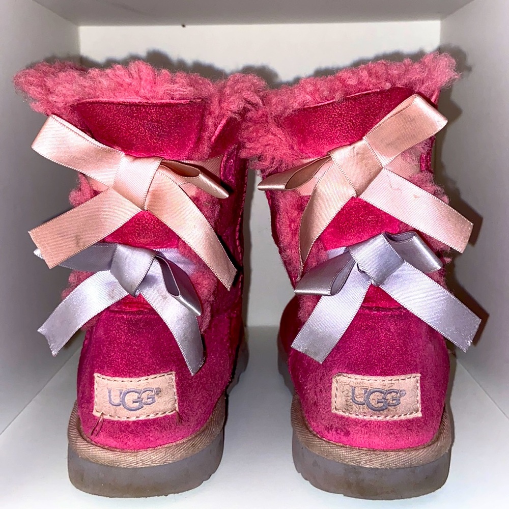 UGG Girls Pink Boots with Pink & Purple Bow-Ties